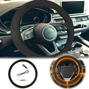 Heated Steering Wheel Cover 14.5 to 15 Inch Cord Steering Wheel Heater 5 Seconds Quick Heating Automatic Temperature Control Suede Rechargeable Heated Steering Wheel Cover